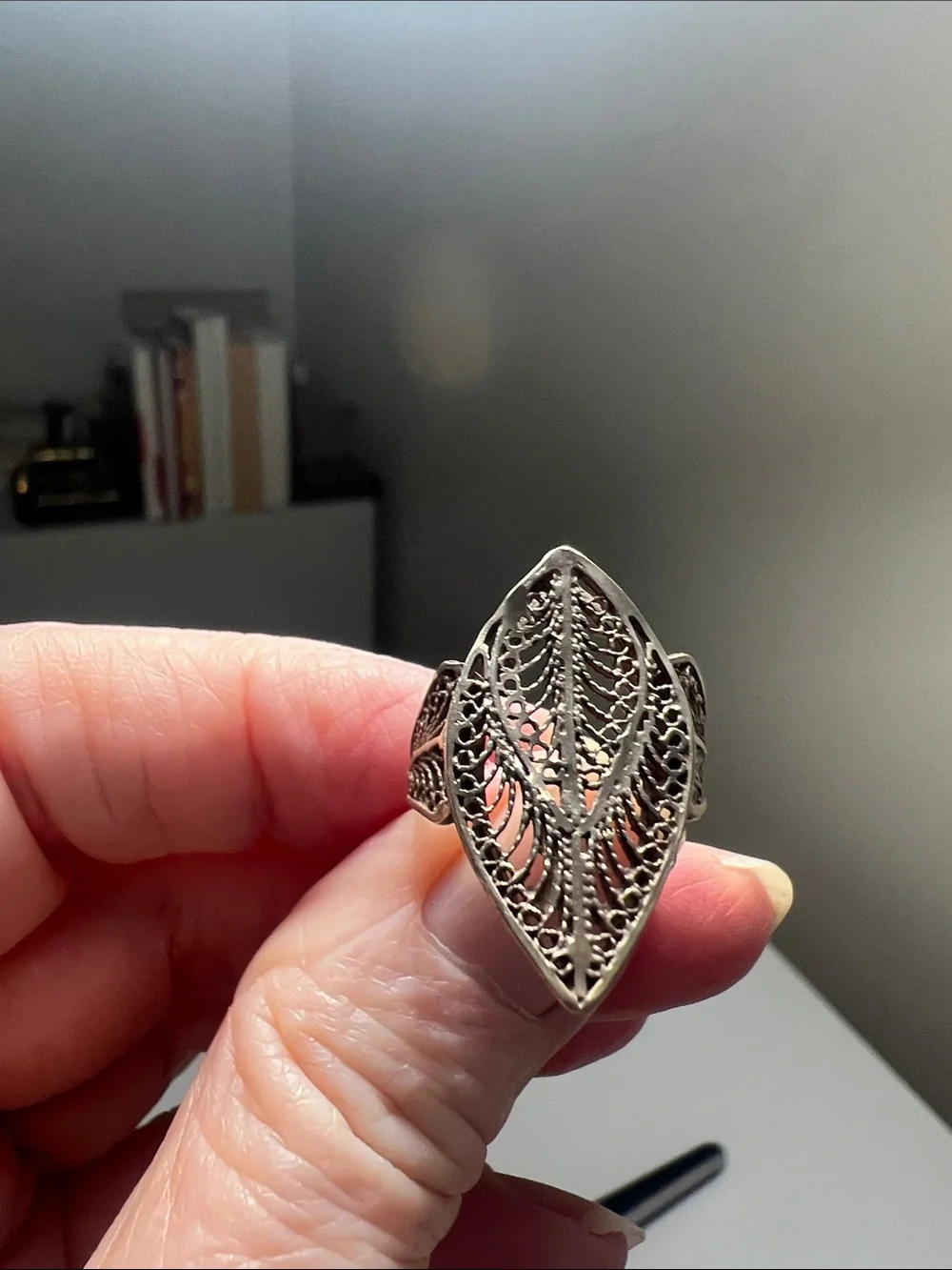 Fabulous Filigree Silver Tone Statement Ring - Vintage Heirloom
